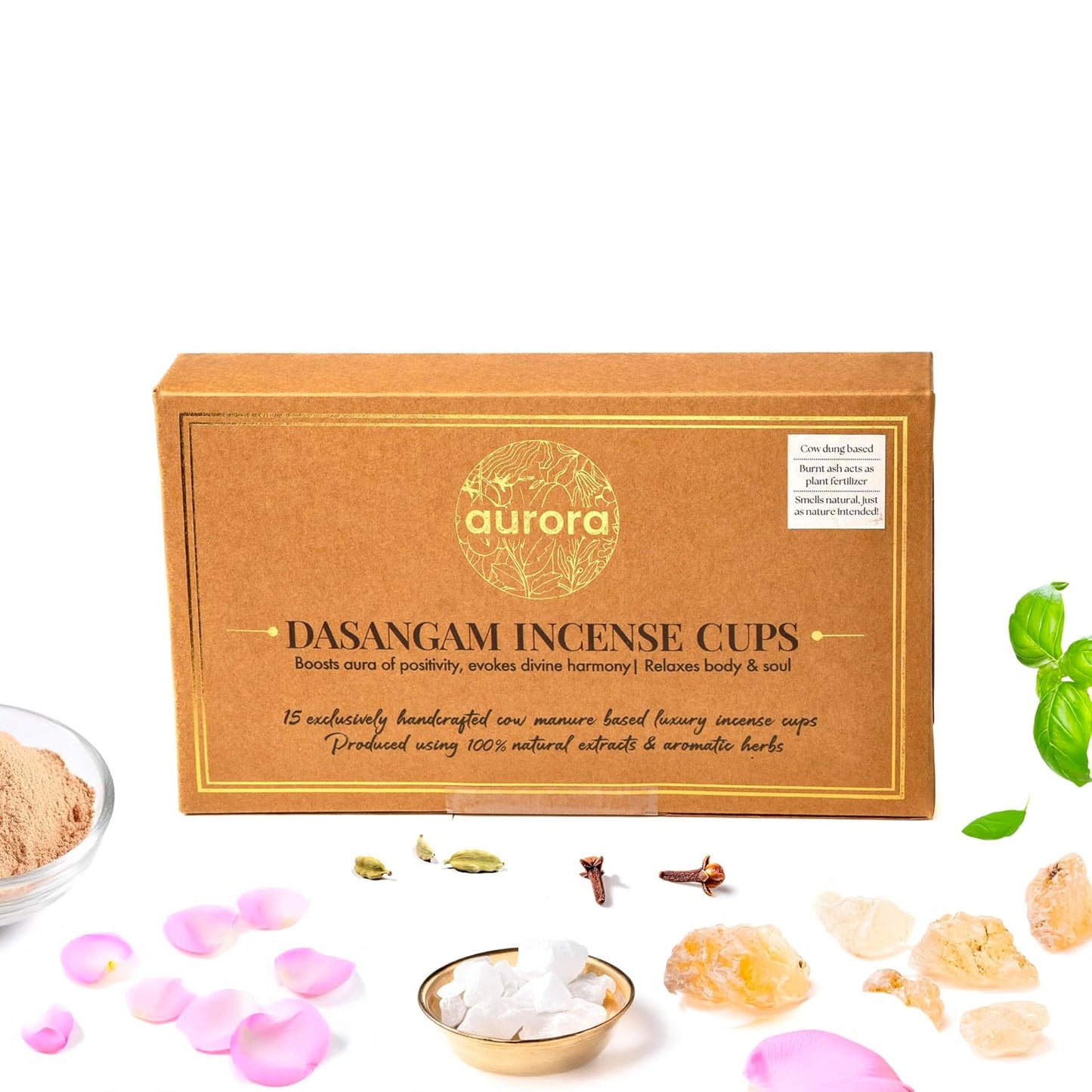Cow Dung Incense Cups Combo (Dasangam, Floral, Lemongrass) | Handcrafted Incense with Natural extracts and Herbs | (15 Incense Cups + 15g Herbal Incense Powder + Holder) x 3