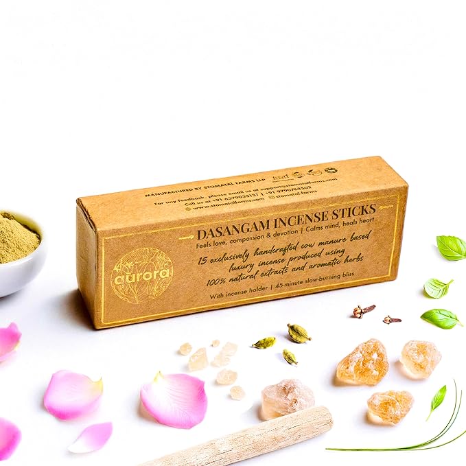 Cow Dung Incense Dasangam Combo Set with Handcrafted Incense Cups and Sticks | Dasangam Extracts & Herbs | 15 Incense Sticks + Holder | 15 Incense Cups + Holder