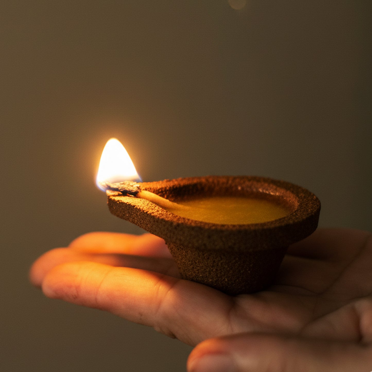 Cow dung based Panchagavya Ghee diya .12 Pre-Filled Diyas with Cow Ghee, Wick and Holder