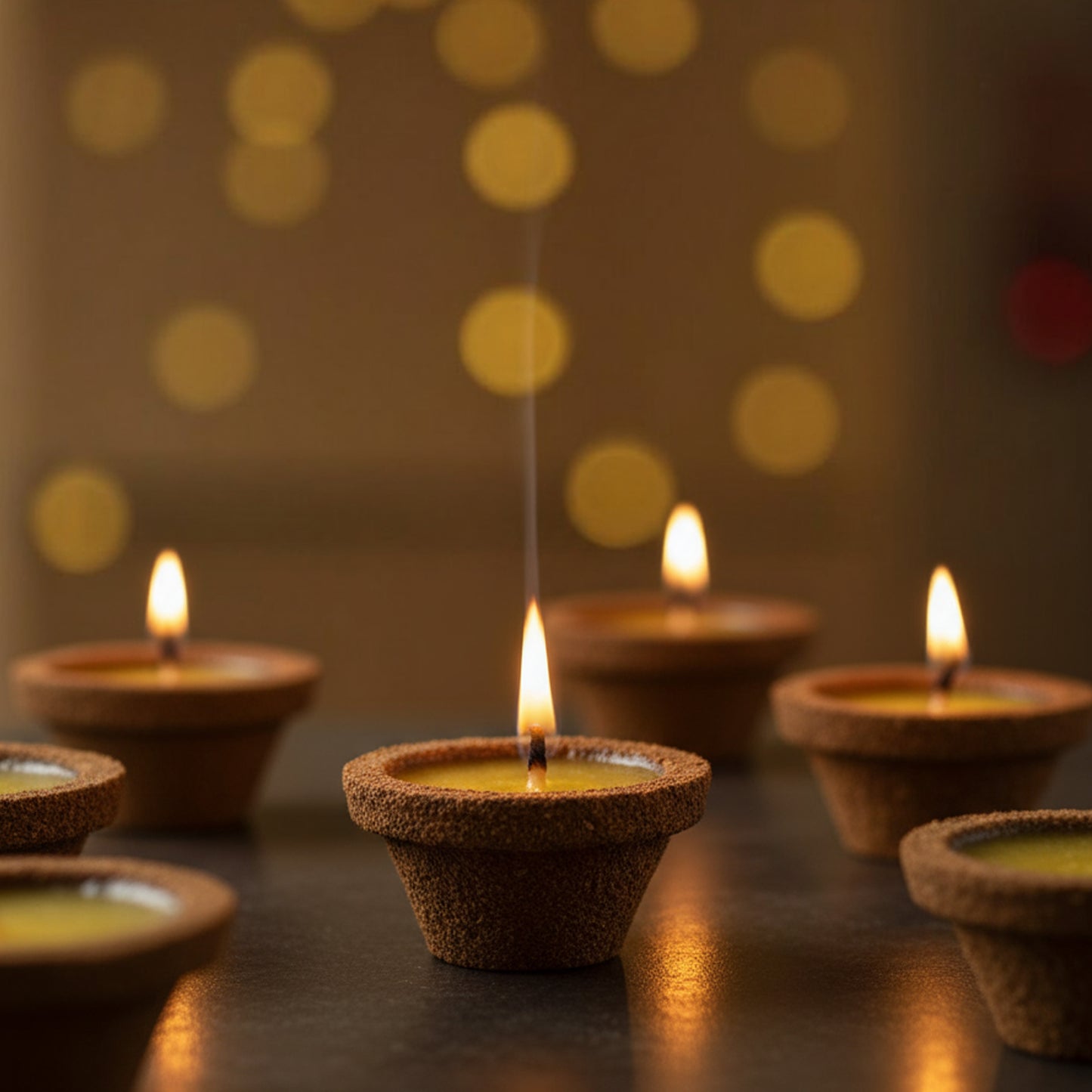 Cow dung based Panchagavya Ghee diya .12 Pre-Filled Diyas with Cow Ghee, Wick and Holder