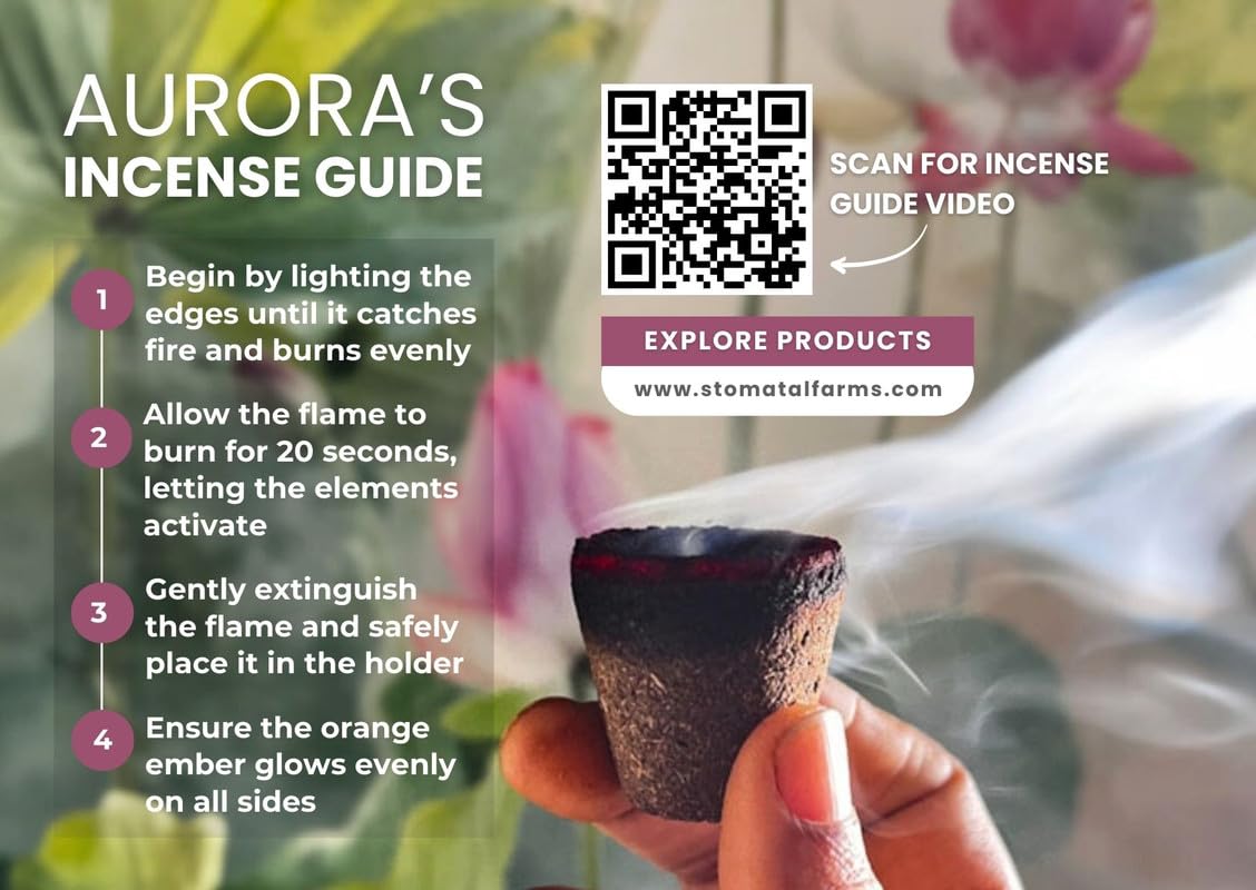 AURORA Cow Dung Incense Floral Combo Set with Handcrafted Incense Cups and Sticks | Floral Extracts & Herbs | 15 Incense Sticks + Holder | 15 Incense Cups + Holder