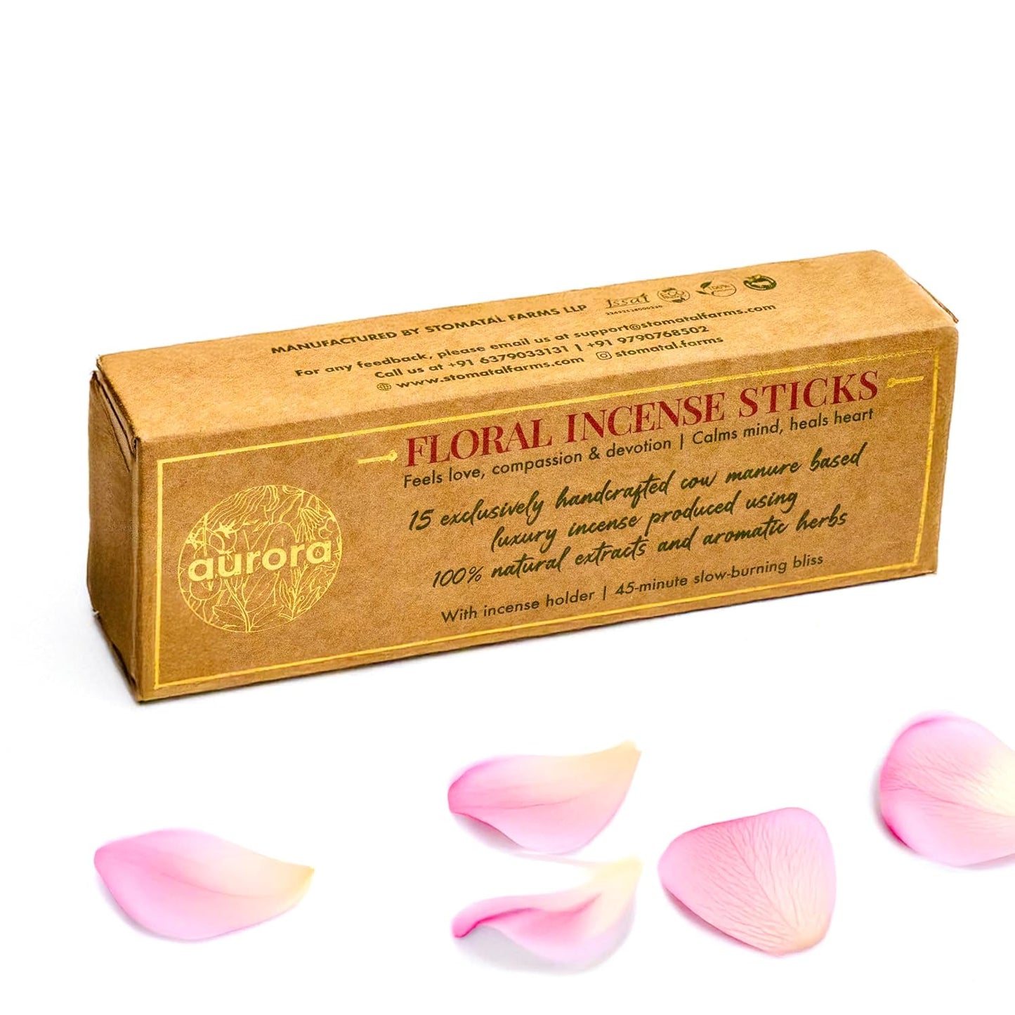 AURORA Cow Dung Incense Floral Combo Set with Handcrafted Incense Cups and Sticks | Floral Extracts & Herbs | 15 Incense Sticks + Holder | 15 Incense Cups + Holder