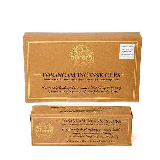 Cow Dung Incense Dasangam Combo Set with Handcrafted Incense Cups and Sticks | Dasangam Extracts & Herbs | 15 Incense Sticks + Holder | 15 Incense Cups + Holder